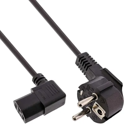 Produktbild von InLine Netzkabel, Schutzkontakt gew. auf Kaltgerätest. C13 rechts abgew., 0,5m, 0,5 m, C13-Koppler, CEE7/7