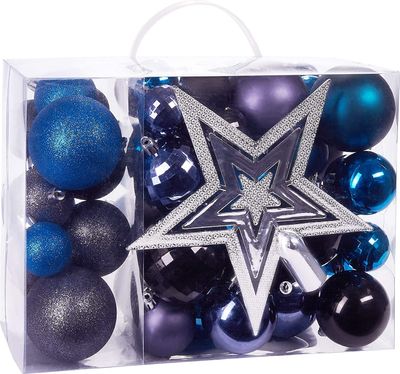Brubaker 50-teiliges Set Weihnachtskugeln mit Baumspitze - Christbaumschmuck in Schwarz Lila und Blau