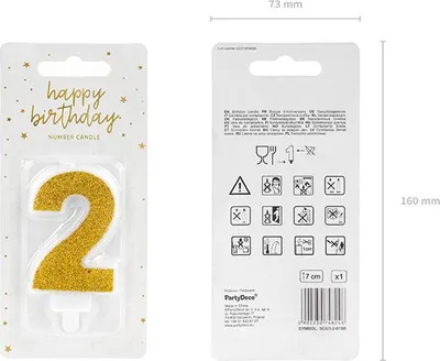 Immagine prodotto di Candela di compleanno numero 2 con glitter 7cm oro