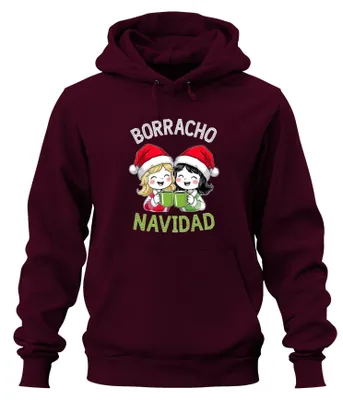 Obrázek produktu pro BORRACHO NAVIDAD funny Christmas Christmas Party Gift Part Uni mikina s kapucí Hoodie, Burgundy, M