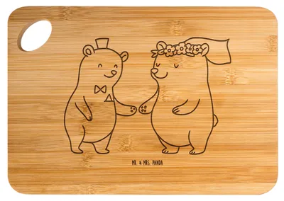 Produktbild von Mr. & Mrs. Panda Holzbrettchen Bären Heirat - Transparent - Geschenk, Schneidebrett, Zur Hochzeit, Küchenbrett, Trauung, Holzbrett, schneidbrett, Hochzeitstag, Hackbrett