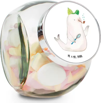 Produktbild von Mr. & Mrs. Panda Kaffeedose Robbe Sherlock XL 2000ml - Weiß - Geschenk, Bonboniere, Bonbonglas, Vorratsdose Glas, Frischhaltedose, Lustige Sprüche, gewürzglas