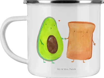 Produktbild von Mr. & Mrs. Panda Teetasse Avocado Toast - Weiß - Geschenk, Teebecher, becher emaille, Hochzeit, Tasse, blechbecher, Pott, Liebe, Hochzeitsgeschenk