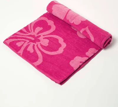 Image de HOMESCAPES Serviette de plage couleur baie avec motif floral 70 x 150 cm - 100 % fil recyclé