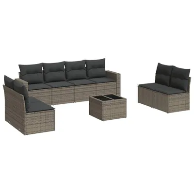 Produktbild von vidaXL 9-tlg. Garten-Sofagarnitur mit Kissen Grau Poly Rattan