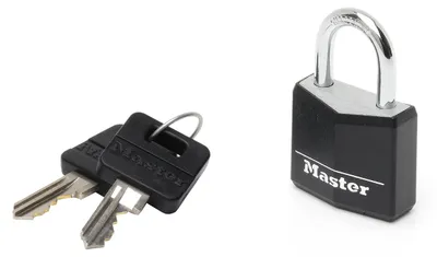Produktbild von Master Lock 9130EURDBLK Vorhängeschloss mit Schlüssel aus Aluminium mit Vinylabdeckung, Schwarz, 3 x 5,2 x 1,6 cm