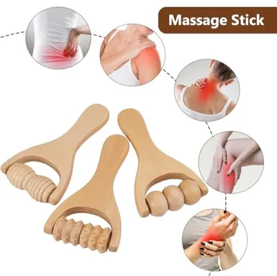 Massageroller Set von 3 für Rückenmuskeln - Manuelle Holztherapie für Tiefenmassage und Muskelverspannungsauflösung