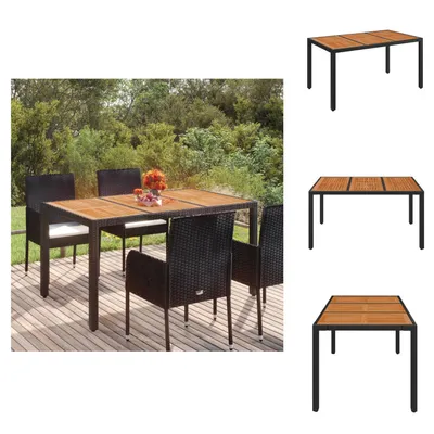 Immagine prodotto di vidaXL Tavolo da giardino con piano in legno nero 150x90x75 cm in poly rattan - Tavoli da giardino