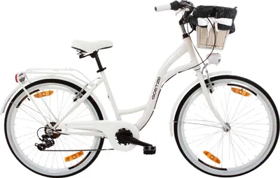 Produktbild von Goetze Mood 26 Zoll City Bike, 17 Zoll ALU Tiefeinsteigerrahmen, 6-Gang Shimano Tourney, V-Bremse, LED-Beleuchtung, Komfortsattel, Rattankorb