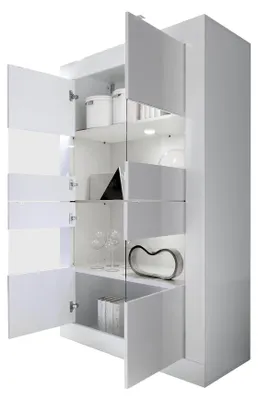 Produktbild von Dmoravitrine Suzzara 101,4x42x161,2 cm Weiß Hochglanz, 3 Regale, Grifföffnung