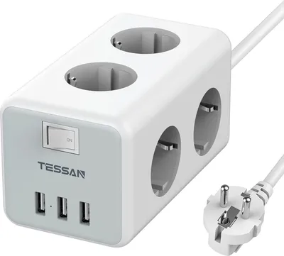 Zdjęcie produktu dla Listwa zasilajca TESSAN z portami USB, 6 gniazdami i 3 portami USB, szara