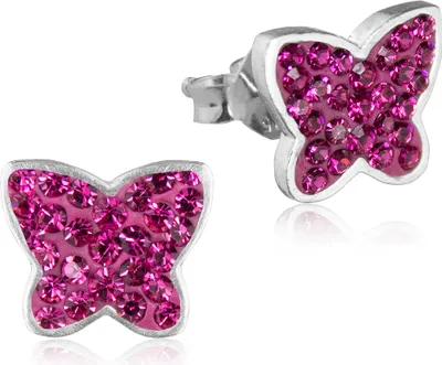 Produktbild von LUISIA® Ohrringe Schmetterling Premium Kristallen - 925 Sterling Silber - Pink