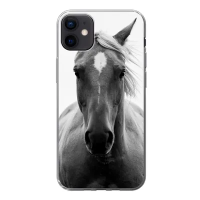 Produktbild von MuchoWow® Handyhülle Schutzhülle Hülle für iPhone 12 mini Pferd - Schwarz - Weiß - Porträt Silikon Softcase Handy Hülle - Bild