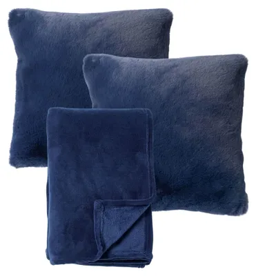 Produktbild von Dutch Decor SPARSET - 3-teilig - Zaya & Harvey - 2 Dekokissen 45x45 cm - 1 Wohndecke 150x200 cm - Blau