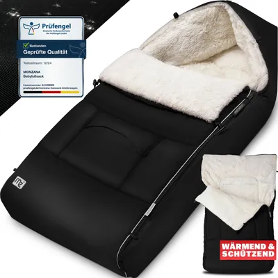 Produktbild von MONZANA® Fußsack für Kinderwagen Baby Winter mit Reflektoren Reißverschluss Buggy Waschbar Babyschale Schlafsack Babydecke Kuschelig Schwarz