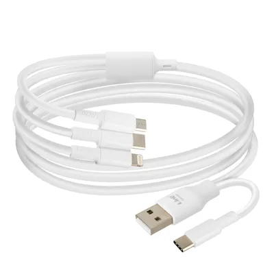 Immagine prodotto di LinQ, cavo da USB-A / USB-C a USB-C, Lightning e Micro-USB lungo 1,2 m, bianco