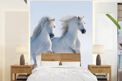 Produktbild von MuchoWow® Fototapete für Wohnzimmer oder Schlafzimmer Wandtapete Vinyl Motivtapete Winter - Pferde - Schnee - 165x220 cm - Wanddekorationen