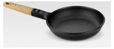 Produktbild von Bratpfanne 18 cm aus Aluminiumguss mit abnehmbarem Griff aus Naturholz, dreischichtige Antihaftbeschichtung, PFOA-frei, geeignet für alle Herdarten, auch Induktion