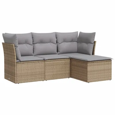 Produktbild von vidaXL 4-tlg. Garten-Sofagarnitur mit Kissen Beige Poly Rattan