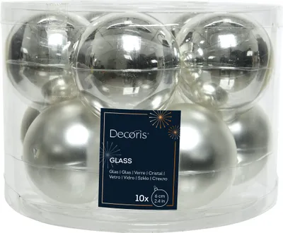 Produktbild von 10er Set Glas-Weihnachtskugeln 6cm silber