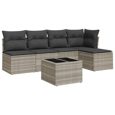 Produktbild von 6-tlg. Garten-Sofagarnitur mit Kissen Hellgrau Poly Rattan