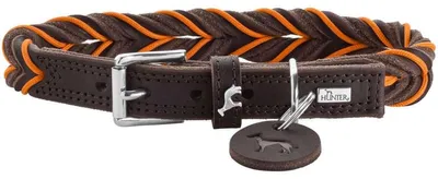 Productafbeelding van Hunter Solid Education, Hondenhalsband, Standaard kraag, Bruin, Oranje, Leer, Effen, Maat S