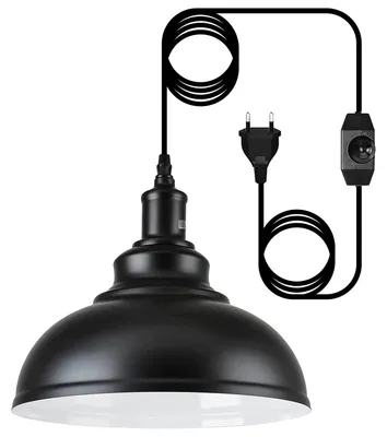 Immagine prodotto di Lampada a sospensione vintage con cavo e attacco E27, stile industriale, colore nero, diametro 26 cm