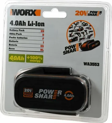 Produktbild von WORX WA3553, Akku, Lithium, 20 V, Schwarz, Orange, 1 Stück(e)