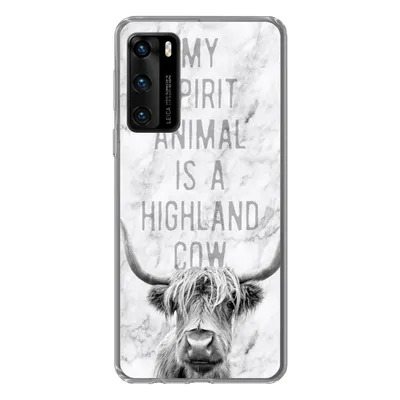 Produktbild von MuchoWow® Handyhülle Schutzhülle Hülle für Huawei P40 Schottischer Highlander - Marmor - Zitat Silikon Softcase Handy Hülle - Handytasche