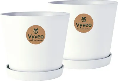 Image de Vyveo - Pot de fleurs Norden avec soucoupe - lot de 2 - blanc - 23 x 20
