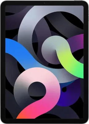 A tablet with a colorful abstract wallpaper displayed on its screen.