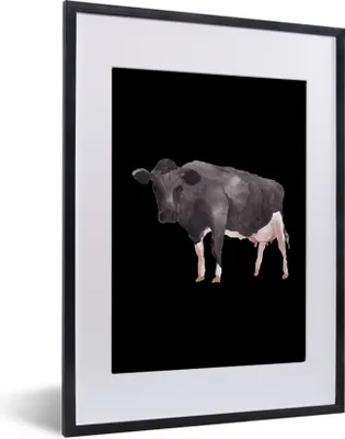 Produktbild von MuchoWow® MuchoWow® Gerahmtes Poster Kuh - Illustration - Schwarz 30x40 cm - Poster mit zchwarzem Bilderrahmen - Wandposter Schlafzimmer