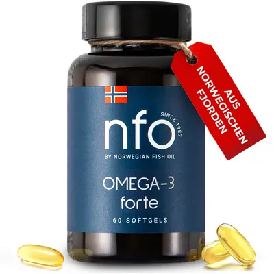 Produktbild von NFO Omega-3 Forte 60 – Fischöl Kapseln mit EPA, DHA für Herz und Gehirn  [60 Softgel-Kapseln]