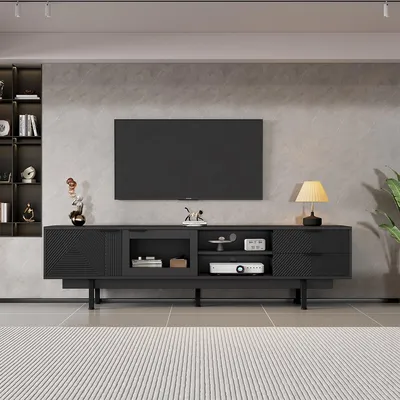 Produktbild von TV-Schrank mit 2 Türen und 2 Schubladen TV-Tisch TV-Ständer von 45kg für 80-Zoll 200*40*50.5cm Schwarz