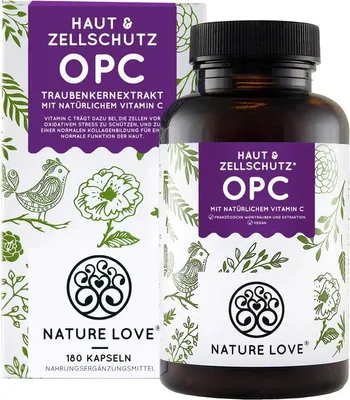 Produktbild von Nature Love® OPC Traubenkernextrakt | 180 Kapseln | hochdosiert mit 800mg Extrakt je Tagesdosis | aus französischen Trauben | vegan