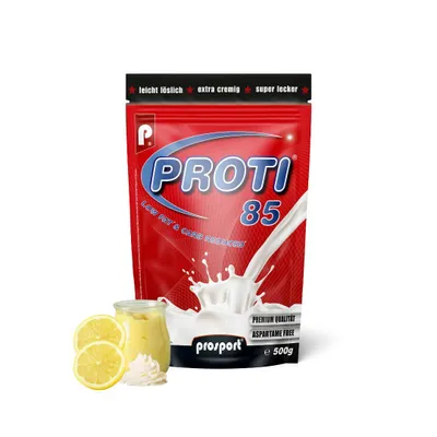Produktbild von Prosport Proti® 85 Proteinpulver 500g, Citro-Quark – 4-Komponenten-Protein mit Whey Konzentrat-Isolat-Mix, Casein & Eialbumin – Mit 10 Vitaminen, BCAAs & EAAs – Extra cremiger Eiweißshake für Muskelaufbau
