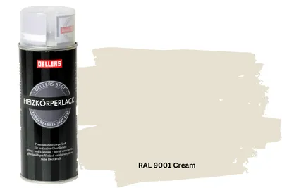 Produktbild von OELLERS Premium Heizkörperlack Spray RAL 9001 Cremeweiß – 400 ml Sprühlack glänzend | Hitzebeständige Heizkörperfarbe | Hochdeckende Sprühfarbe