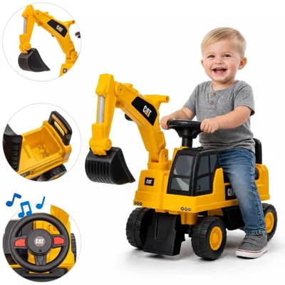 Productafbeelding van CAT glijbaanauto voor kinderen (1–3 jaar) – met functionerende graafarm, claxon en opbergruimte – officieel gelicenseerd, gele kleur