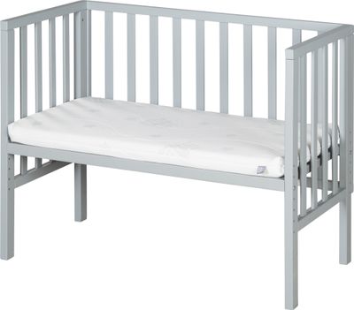 roba Beistellbett safe asleep® 2 in 1 - 45 x 90 cm - Höhenverstellbar - Komplettes Anstellbett mit Matratze + Canvas Barriere - Bett Set für Babys - Holz taupe / grau