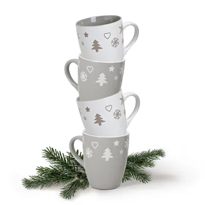 Produktbild von Weihnachtstassen 4er Set einfarbig Skandi Weihnachtsdeko