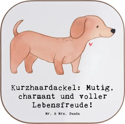 Produktbild von Mr. & Mrs. Panda Untersetzer für Gläser Mutiger Dackel - Weiß - Geschenk, Hunderassen, treuer Begleiter, Holzuntersetzer, Eigenschaften, gläseruntersetzer, Hunderasse