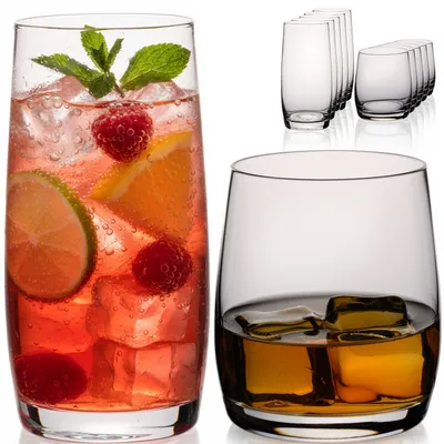 Produktbild von IMPERIAL glass Gläser Set 12 teilig 340ml & 440ml, Trinkgläser Set mit Longdrinkgläsern und Whiskeygläsern aus Glas spülmaschinenfest