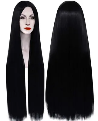 Immagine prodotto di Parrucca dritta capelli lunghi neri Halloween Carnevale Cosplay Gotico 100 cm