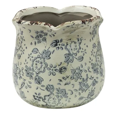 Zdjęcie produktu dla Clayre & Eef Doniczka Ø 12x12 cm Szaro-beżowe ceramiczne kwiaty