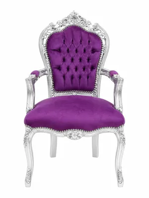 Produktbild von Barockstuhl Barock Stuhl Armlehne Lila Silber Stoff Esszimmer Wohnzimmer Büro Flur Schminkstuhl Klassisch Premium Luxus Modern Retro Royal Antik Stil