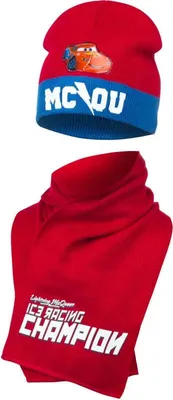 Produktbild von Disney Cars Lightning McQueen Kinder Wintermütze plus Schal – Rot / 54