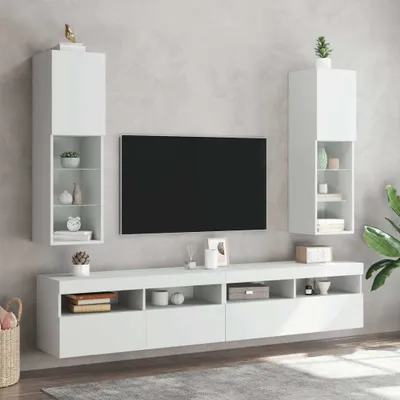 Produktbild von Möbel TV-Schränke mit LED-Leuchten 2 Stk. Weiß 30,5x30x102 cm - TV-Schränke 837016