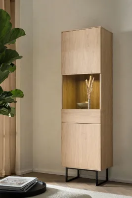 Produktbild von Vitrinenschrank Eiche hell 1-türig 58 cm breit Como