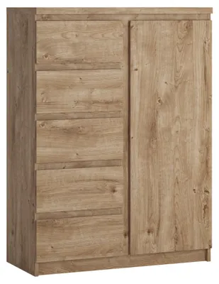 Produktbild von Highboard mit 5 Schubladen und 1 Tür in Eiche Nb. FORTALEZA-129, B/H/T ca. 83,1/113,9/40 cm