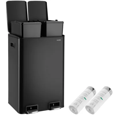 Produktbild von tectake® Mülleimer mit 2 Fächern mit Fußpedalen 40 l 2 x 20 l pulverbeschichtet, in schwarz
